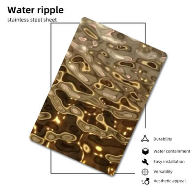 لون الذهب الشمبانيا المياه تموج ورقة الفولاذ المقاوم للصدأ 0.3 مم 0.4 مم سماكة